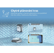 Robotický čistič bazénů s inteligentním plánováním tras pro čištění dna, stěn a hladinové linky