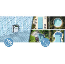 Robotický čistič bazénů v akci s různými pohledy na bazén