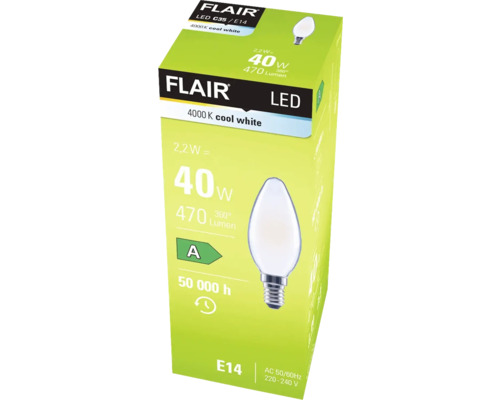 Balení LED žárovky Flair C35/E14 s 4000 Kelviny