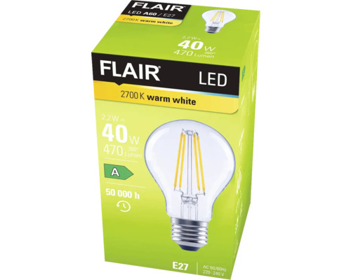 Balení LED žárovky Flair A60 E27 s 2700 kelviny teplé bílé