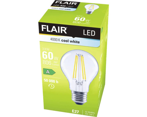 Balení LED žárovky Flair A60 E27 s 4000 Kelviny