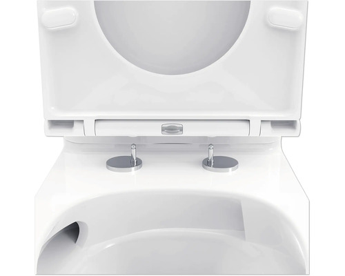 Snímek toaletního sedátka s otevřeným víkem.