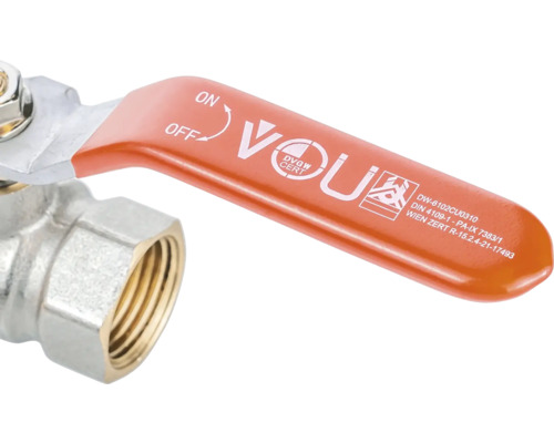 Mosazný kulový kohout s červenou rukojetí