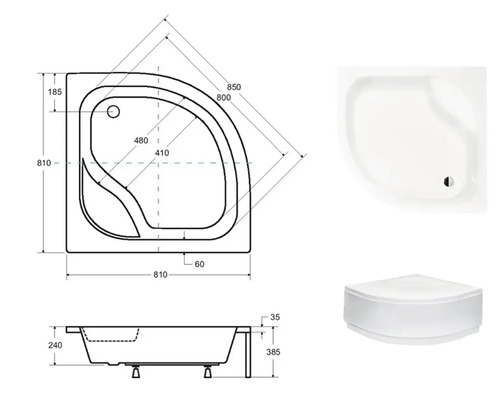 Obrázek sprchové vaničky s rozměry