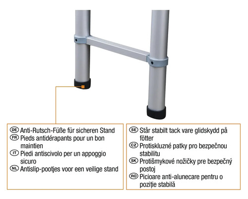 Detail žebříku s protiskluzovými patkami