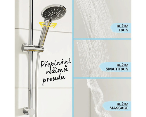Sprchová tyč s ruční sprchou a různými druhy proudu