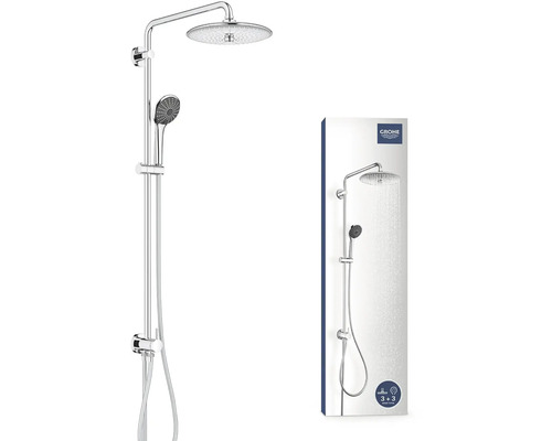 Sprchový systém Grohe s hlavovou a ruční sprchou a balením produktu