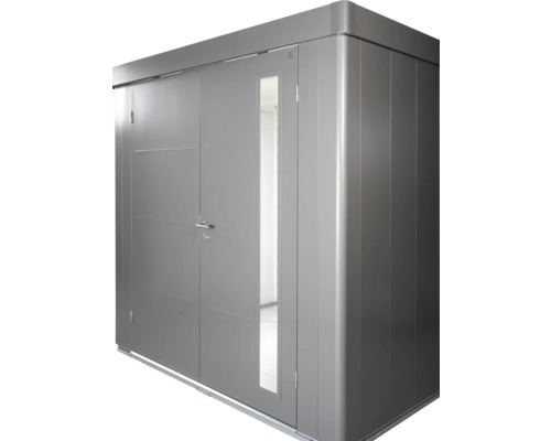 Kovový zahradní domek s dveřmi a oknem