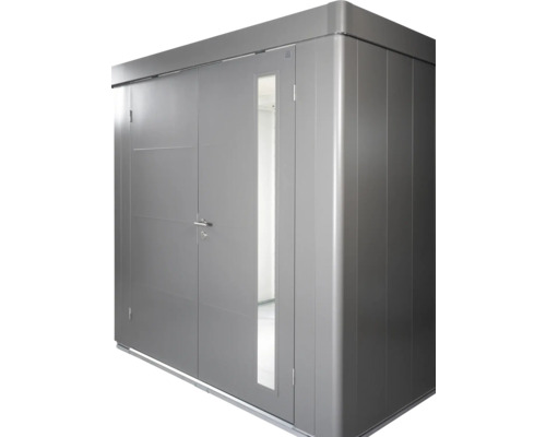 Kovový zahradní domek s dveřmi a oknem