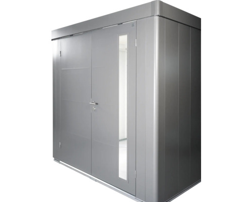 Kovový zahradní domek s dveřmi a oknem