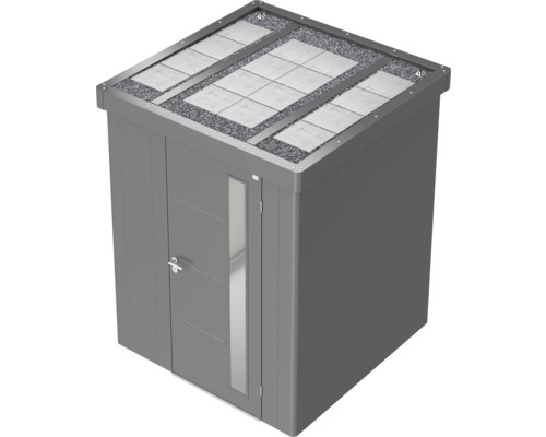 Kovový zahradní domek s dveřmi a střechou