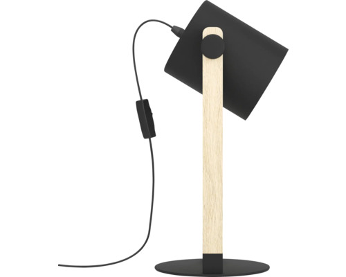 Stolní lampa s dřevěnou nohou a stínidlem