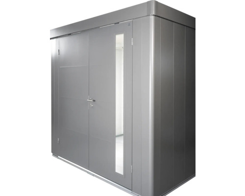 Kovový zahradní domek s dveřmi a oknem