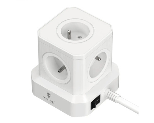 Bílá zásuvková kostka s vypínačem a kabelem