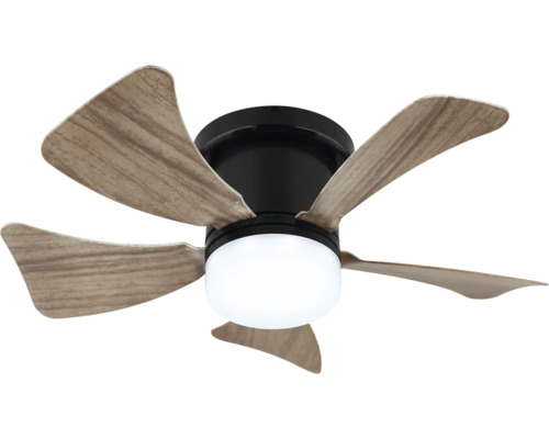 Stropní ventilátor se světlem a lopatkami s dřevěným vzhledem