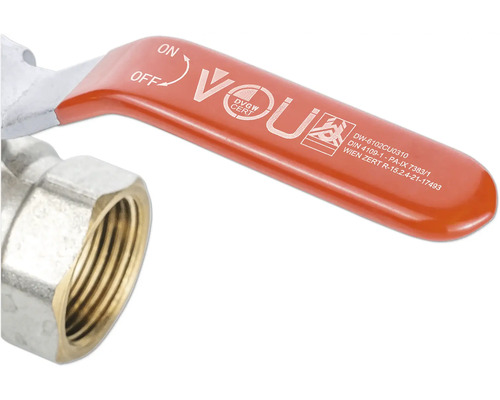 Uzavírací ventil s červenou rukojetí a závitovým připojením