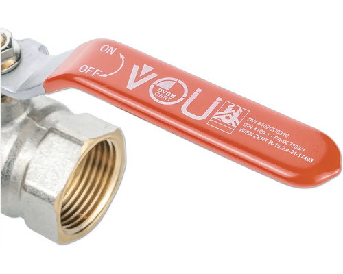 Mosazný kulový kohout s červenou rukojetí