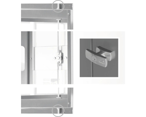 Detailní pohled na kovovou skříňku s uzavíracím mechanismem