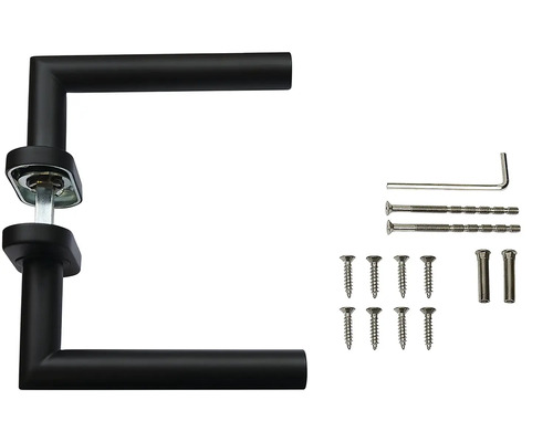 Černá sada kliky ke dveřím s upevňovacím materiálem