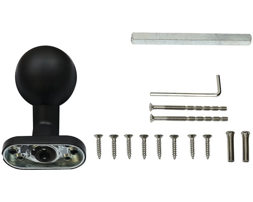 Černý dveřní knoflík se šrouby a nářadím