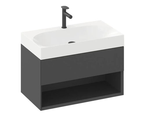 Umyvadlo se skříňkou a otevřenou přihrádkou