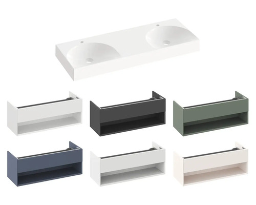 Skříňka pod umyvadlo s dvojitým umyvadlem v různých provedeních