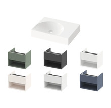 Umyvadlová deska s umyvadlovými skříňkami v různých barvách