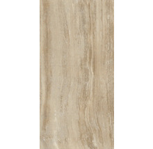 Béžová podlahová dlaždice se vzhledem dřeva.