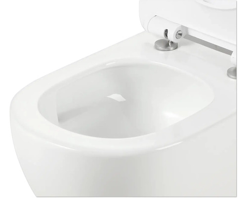 Závěsné WC s hlubokým splachováním z sanitární keramiky s otevřeným splachovacím okrajem a WC sedátkem