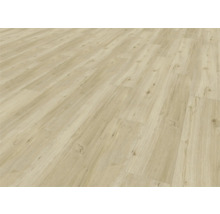 Podlahová krytina ze světlého vinylu s dřevěným vzhledem.