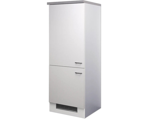 Bílá spodní skříňka se dvěma zásuvkami a tmavými úchyty