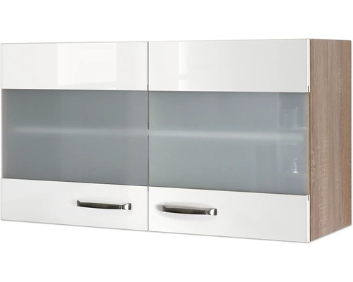 Závěsná skříňka se čtyřmi dvířky, zásuvkami a dřevěným rámem