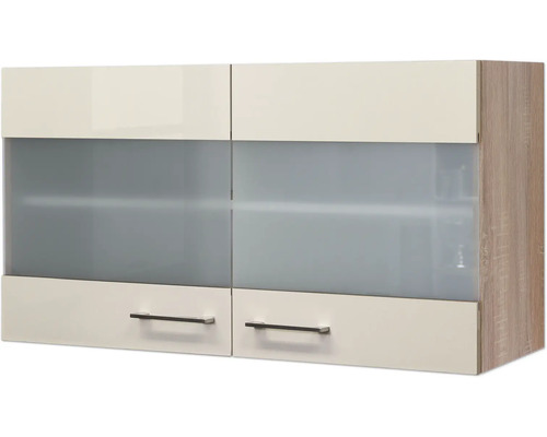 Závěsná skříňka se dvěma zásuvkami a dvěma skleněnými dvířky