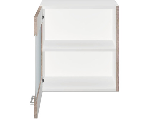 Otevřená bílá koupelnová skříňka se dvěma policemi