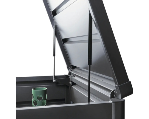 Otevřený úložný box s plynovými pružinami a kontejnerem