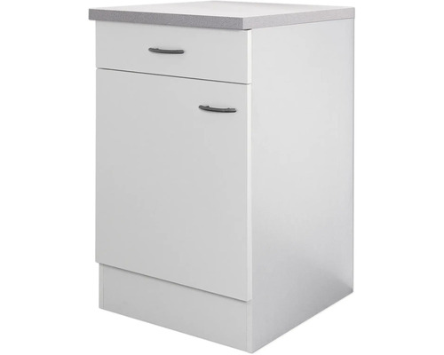 Bílá spodní skříňka se zásuvkou a pracovní deskou