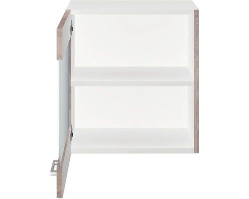 Otevřená bílá nástěnná skříňka se dvěma policemi do koupelny