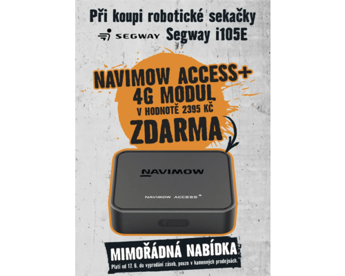 Propagační plakát pro modul Navimow Access Plus 4G při zakoupení robotické sekačky Segway
