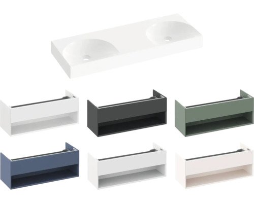 Skříňka pod umyvadlo s dvojitým umyvadlem v různých provedeních