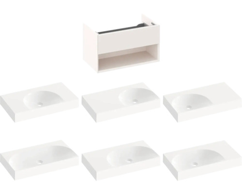 Umyvadlo se skříňkou a několika umyvadly