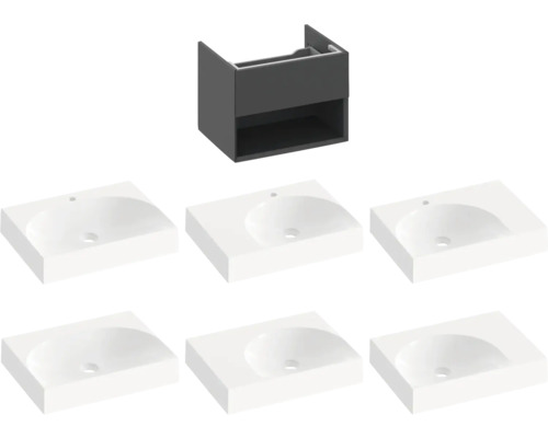 Skříňka pod umyvadlo v antracitové barvě se šesti umyvadly