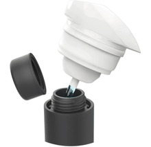 Lahvička laku na nehty s aplikátorem a otevřeným víčkem