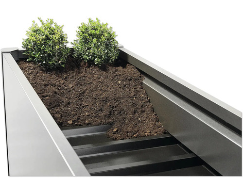 Zvýšený záhon se zeminou a rostlinami