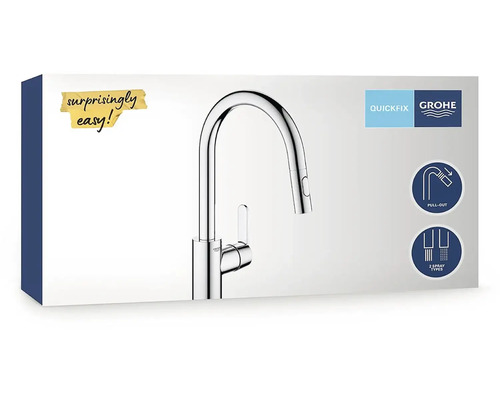 Balení kuchyňské baterie Grohe s výsuvnou sprchou