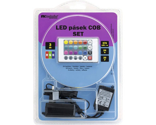 Sada LED pásků COB, tři metry dlouhá, s dálkovým ovládáním