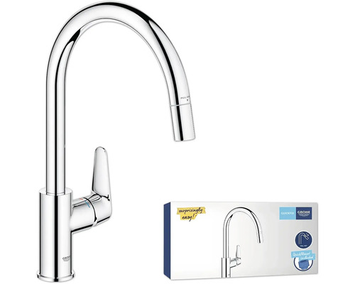 Kuchyňská baterie Grohe s vysokým výtokem a výsuvnou sprchou