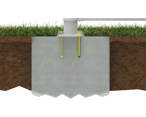 Základ s pozemními kotvami v řezu