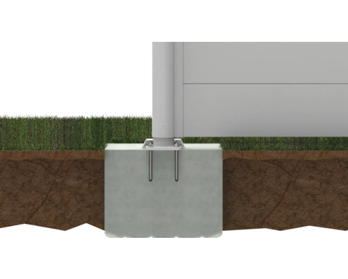 Základová kotva v zemi pro upevnění sloupku plotu