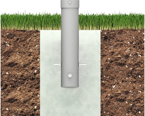 Patka sloupku zabetonovaná v zemi s trávníkem