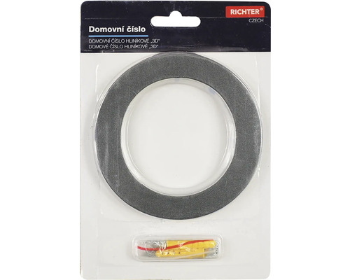 Hliníkové domovní číslo Richter v 3D designu včetně montážního materiálu v balení.